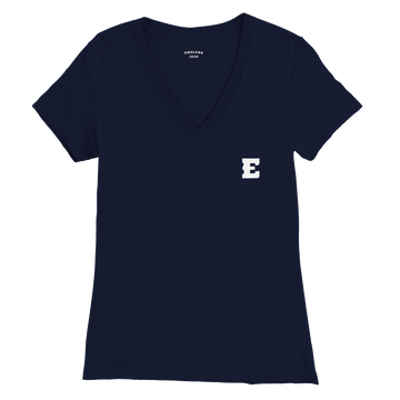 Emsland Merch "E" Premium T-Shirt Navy Blau Damen mit V-Ausschnitt für €22.95