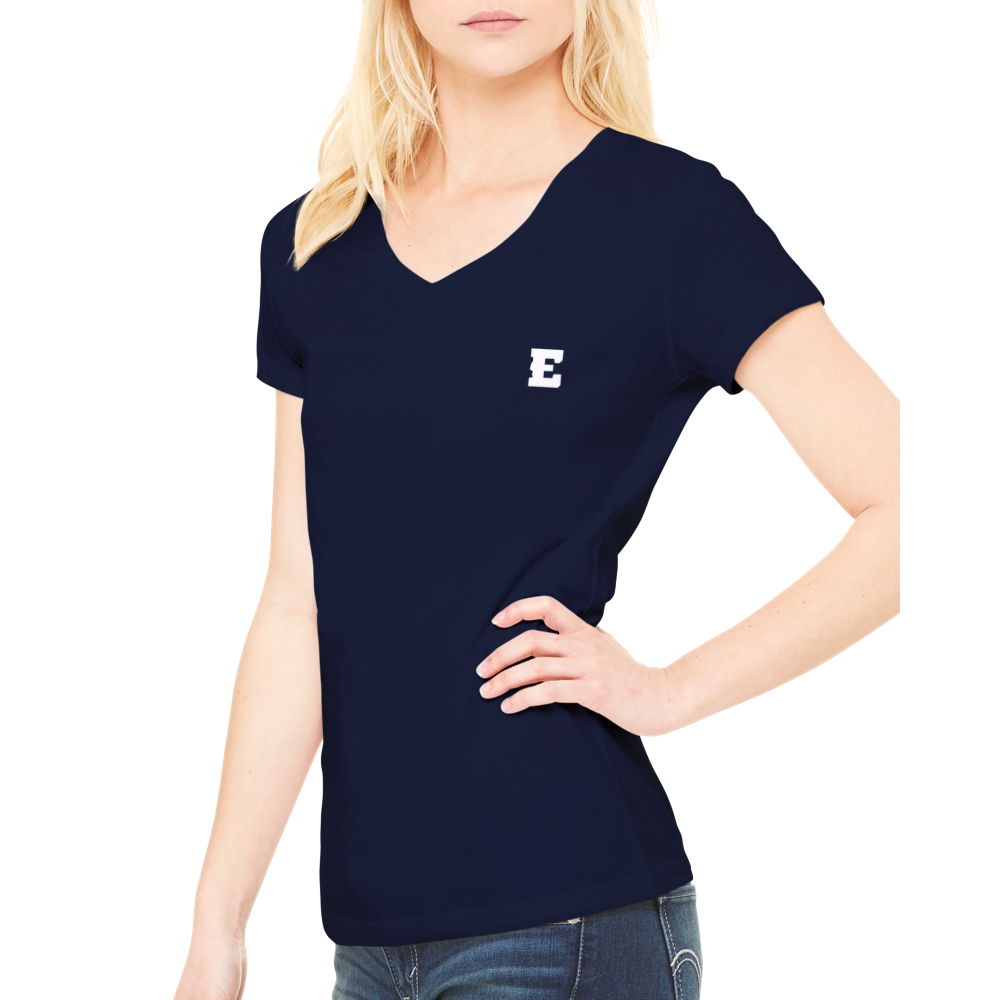 Emsland Merch "E" Premium T-Shirt Navy Blau Damen mit V-Ausschnitt für €22.95
